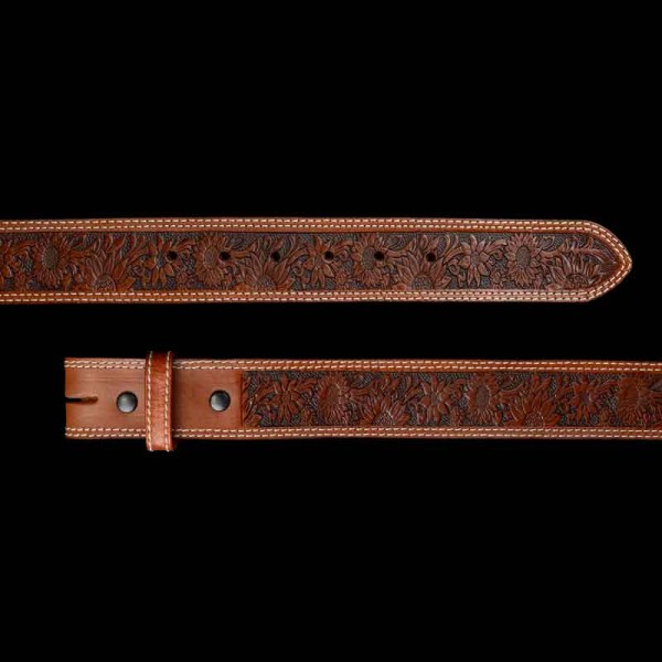 Virginia Sunflower, Pair the 'Virginia Sunflower' belt with your favorite cowgirl buckle. Crafted on high quality natural leather with detailed sunflower tooling. Doub