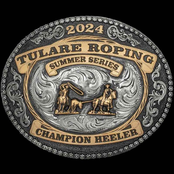 BOONE, Your Champion Heeler will fall in love with the 'Boone' buckle. Built on a German Silver base, this buckle is detailed with an outer berry edge and