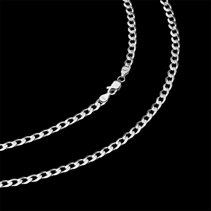 A  curb silver chain made from sterling silver
