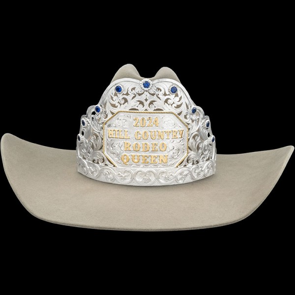  Rule the rodeo with the Diamond Kate Rodeo Crown - a personalized western tiara adorned with jewelers bronze letters and flowers fit for a rodeo queen.