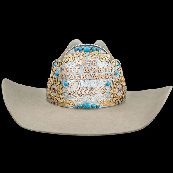 Get crowned in style with the Lilla Day Rodeo Queen Crown - a beautifully hand-engraved piece adorned with simulated turquoise stones and sunflowers.