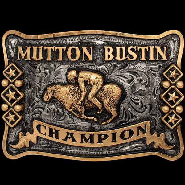 IN STOCK MUTTON BUSTIN CHAMPION, Mutton Busting buckles on-time for your event! Order in-stock buckles for your rodeo or event and get same-day or next-day shipping. This buckle is built o