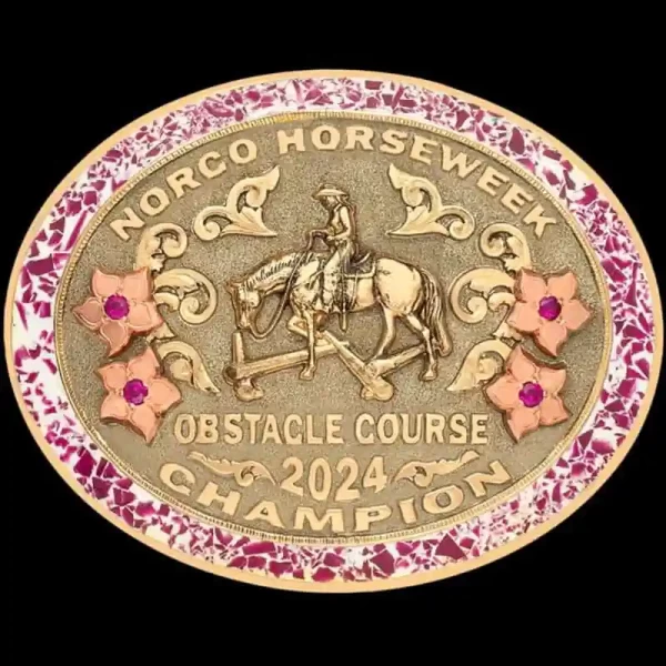 A classic cowgirl buckle with a twist! Our signature crushed turquoise border makes the Aspen Turquoise Belt Buckle stand out. Customize it with you lettering, figure and stone color today!