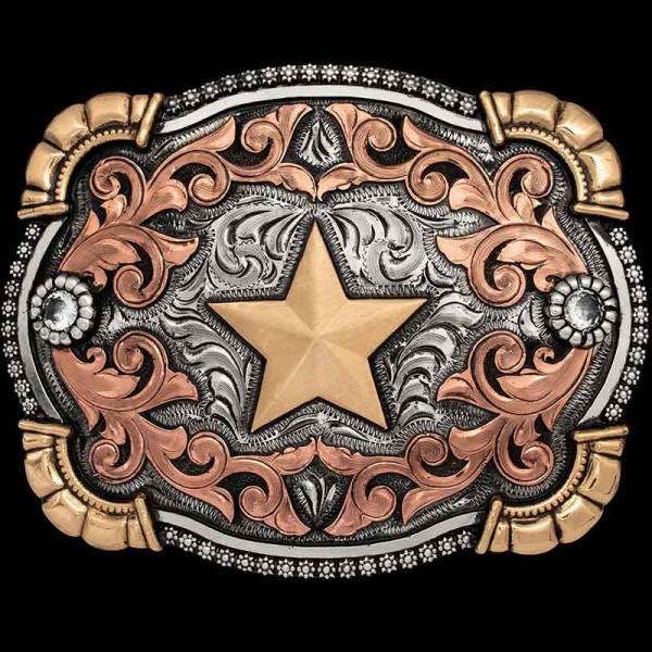 IN STOCK GOLD STAR, Show off your Western Style with this classic Buckle! Order this in stock buckle and get same-day or next-day shipping! Built on a German Silver, hand engr