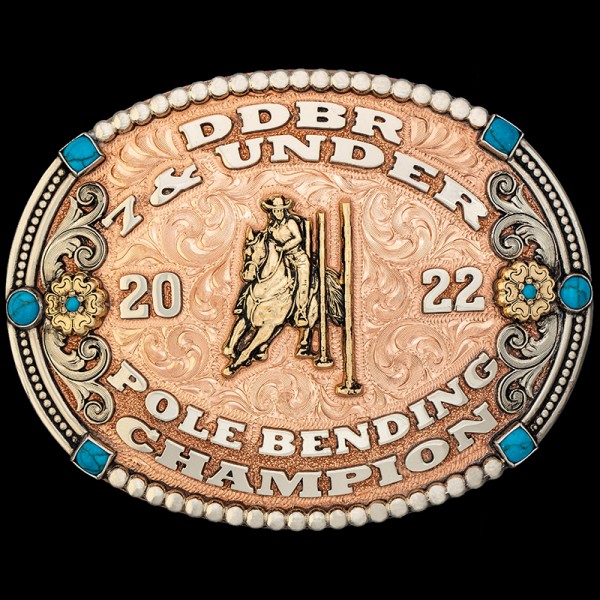 Aberdeen, The Aberdeen buckle has a natural copper base, adorned with beautiful german silver scrolls, letters, border and jewelers bronze flowers. It has a sty