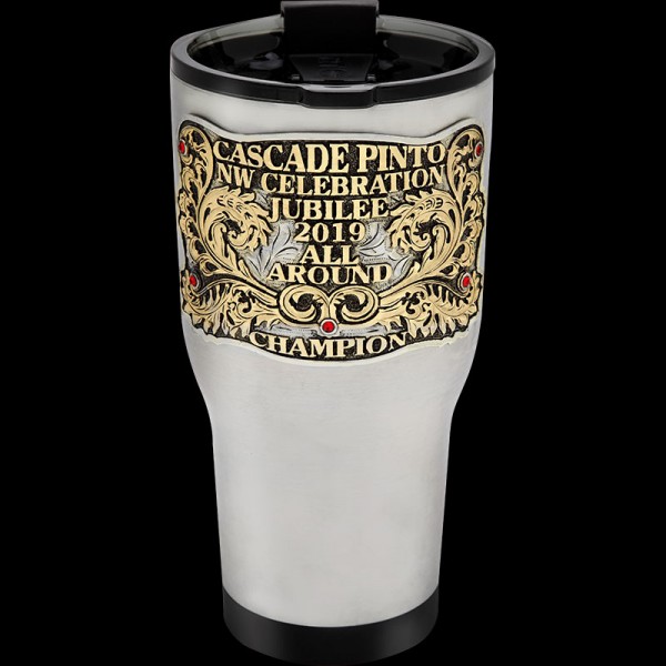 Express your style with the Beetal Custom Trophy Thermal Cup. Customize it with your favorite figure, ranch brand, or logo, featuring unique organic bronze scrollwork and lettering.