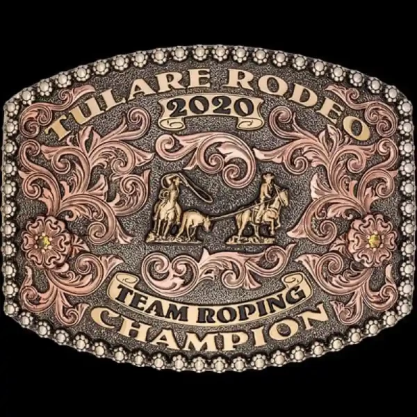 The Brazos Custom Belt Buckle is a beautiful belt buckle with a traditional berry Edge, copper scrolls, flowers and jeweler's bronze lettering. Personalize this design now!