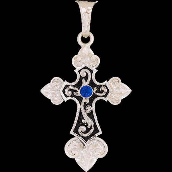 Chronicles, Unique German Silver 1.5"x2" cross with detailed scrollwork, black enamel, and cubic zirconia.

 

Chain not included.