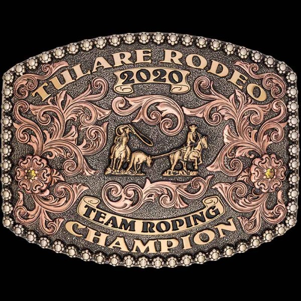 The Brazos Custom Belt Buckle is a beautiful belt buckle with a traditional berry Edge, copper scrolls, flowers and jeweler's bronze lettering. Personalize this design now!