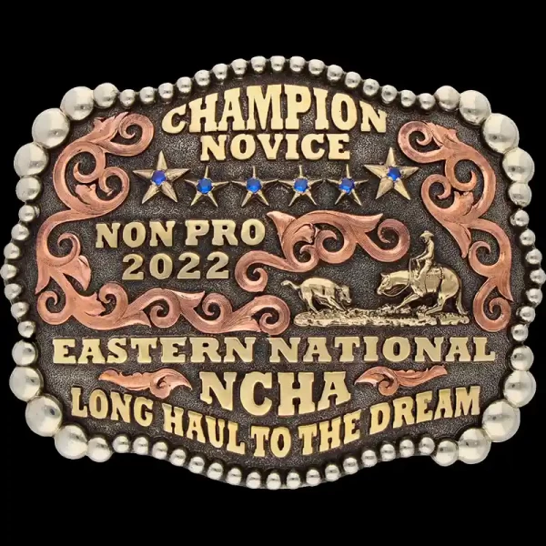 The Cave Creek Custom Belt Buckle is packed with scrolls around your personalized lettering. Personalize it now with your logo or ranch brand!