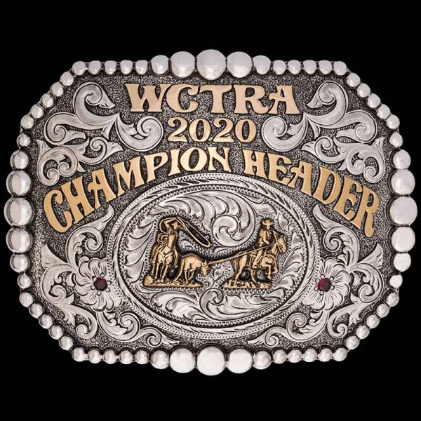 The Horseshoe Bend Custom Buckle features a multi-size bead edge built in german silver and jeweler's bronze lettering. Customize it for your rodeo event, award, as a gift or western accesory! 