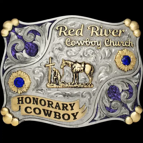 The Fredericksburg Turquoise Buckle is any cowboy or cowgirls' dream! Detailed with hand engraved overlays and zirconias. Customize now!