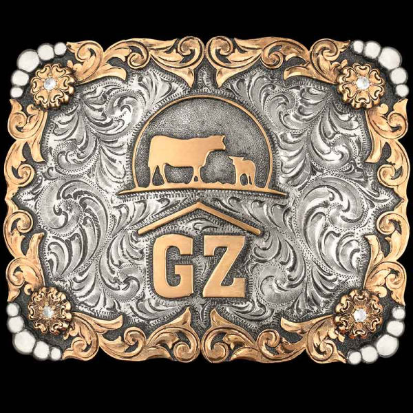 DUTTON, Represent your family farm with the 'Dutton' buckle. Built on a hand engraved German Silver base, and detailed with immaculate Jewlers Bronze scrol