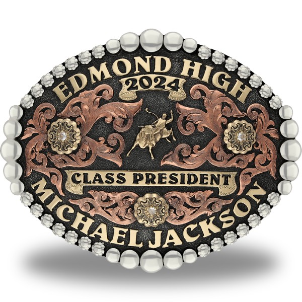 Edmond, Stunning square German Silver Buckle! Meticulously hand-made scrollwork edges, banner, lined edges, are made in Copper. Our well-known rope edge 