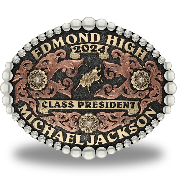 The Edmond Custom Belt Buckle is one of the most intrincate and detailed buckles in our catalog. Show off with a fully personalized buckle now!