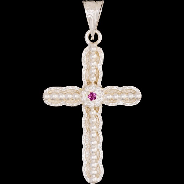 Ezra, Simply, Elegant german silver cross detailed with beads and above it is a flower with cubic zirconia of your choice.

 

Chain not Included.

&n