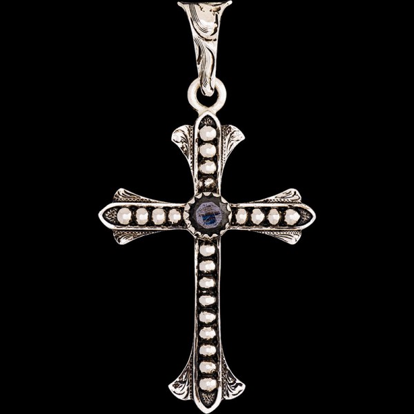Genesis, German Silver 1.6"x2.3" cross with beeded, and engraved detailing, an antique finish. 

Chain not included.