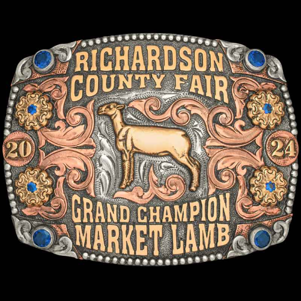 Goldfield Belt Buckle, Make a statement at your event or awards show! The 'Goldfield' custom buckle is built on a hand engraved, German Silver base. Detailed with copper 