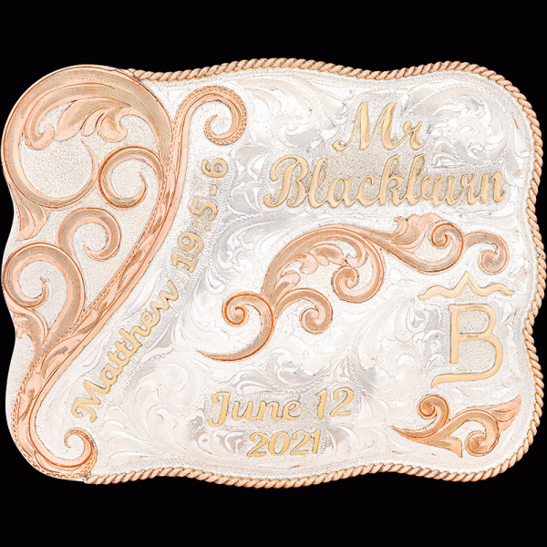 The Heartland Custom Belt Buckle is the perfect wedding buckle that pairs with the Braveheart Buckle. Celebrate tradition, present and future with this customizable buckle!