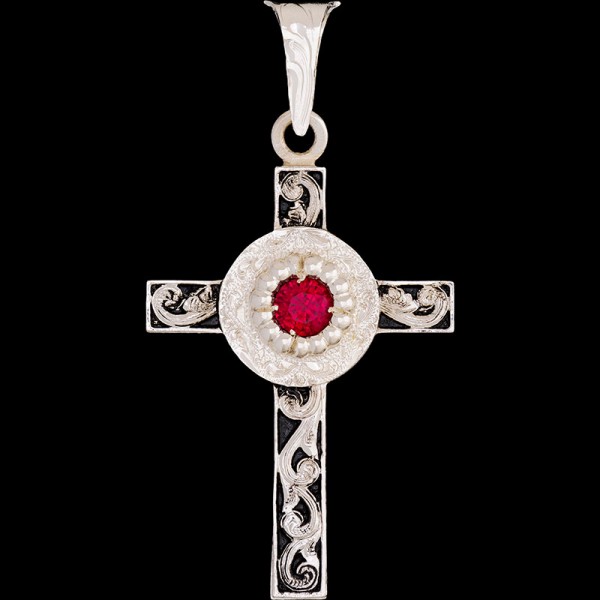 Micah, A sophisticated German Silver Base 1.5"x2"  with scrollwork and black enamel. Framing the Cubic Zirconia we have beautiful beads and engrave