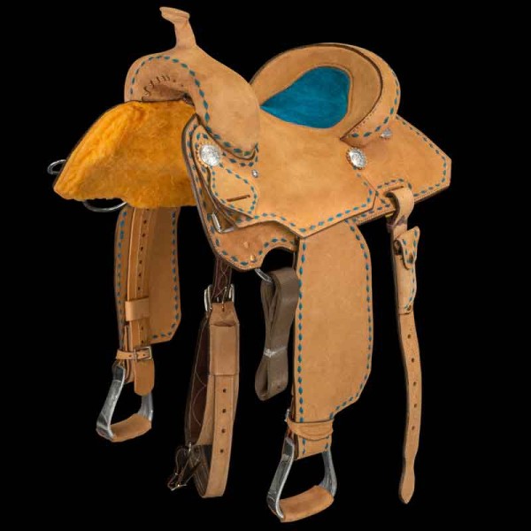 A full image of a barrel racing western saddle called The Turn N Burn