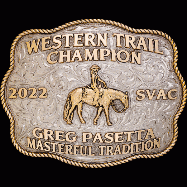 Reno, This is a Beautiful Classic buckle.  German Silver buckle with a Jewelers Bronze Rope Edge and Letters.

Get this buckle with yourchoice of letters 