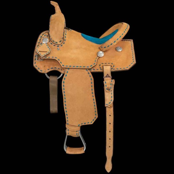 Unleash your speed with the Turn-N-Burn Barrel Racing Saddle, featuring a full roughout design and a padded half seat for optimal grip. Customize it now!