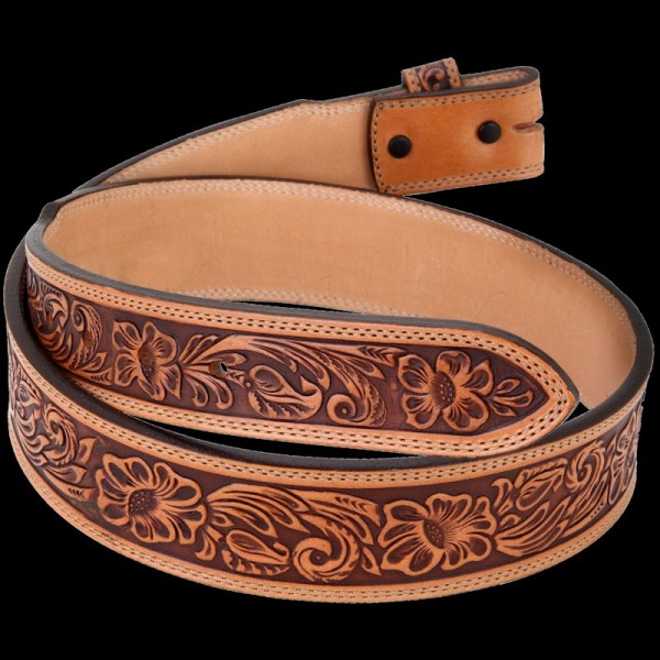 William Wallace, We use the highest quality leather and stamp this floral pattern by hand.  We use a special laser to cut your custom Ranch Brand.  You have your 